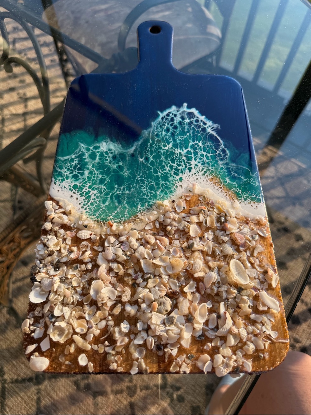 Handcrafted Resin Wood Cutting Board Ocean Sand Seashell Art Made in USA